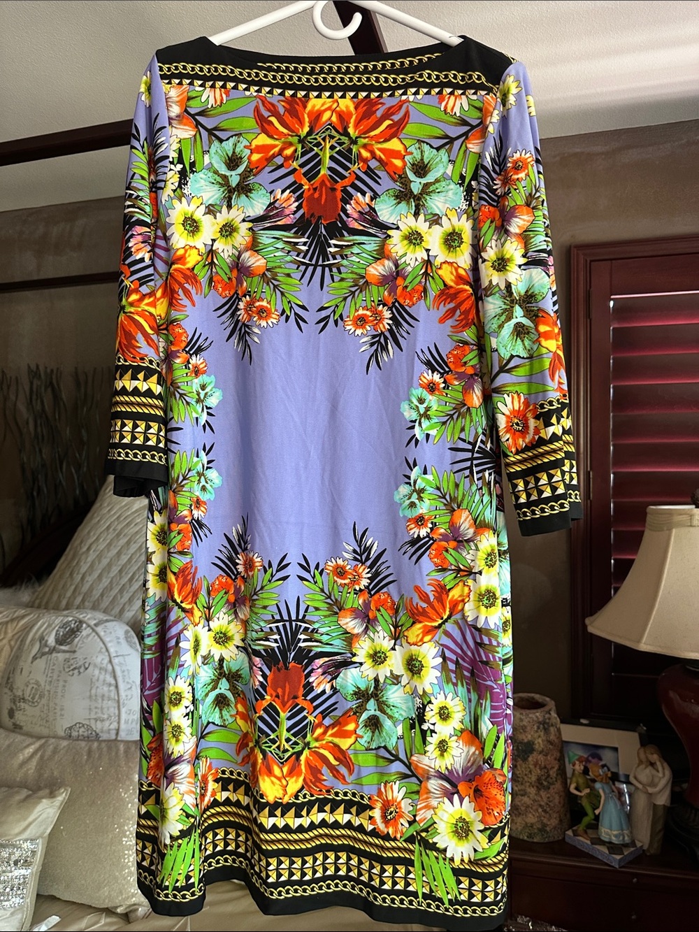 ECI Lavender Floral Border Long-Sleeve Midi Dress